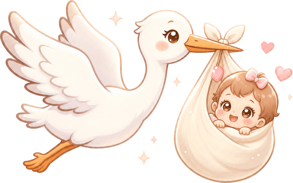 Kawaii stork carrying an AIdorable baby bundle