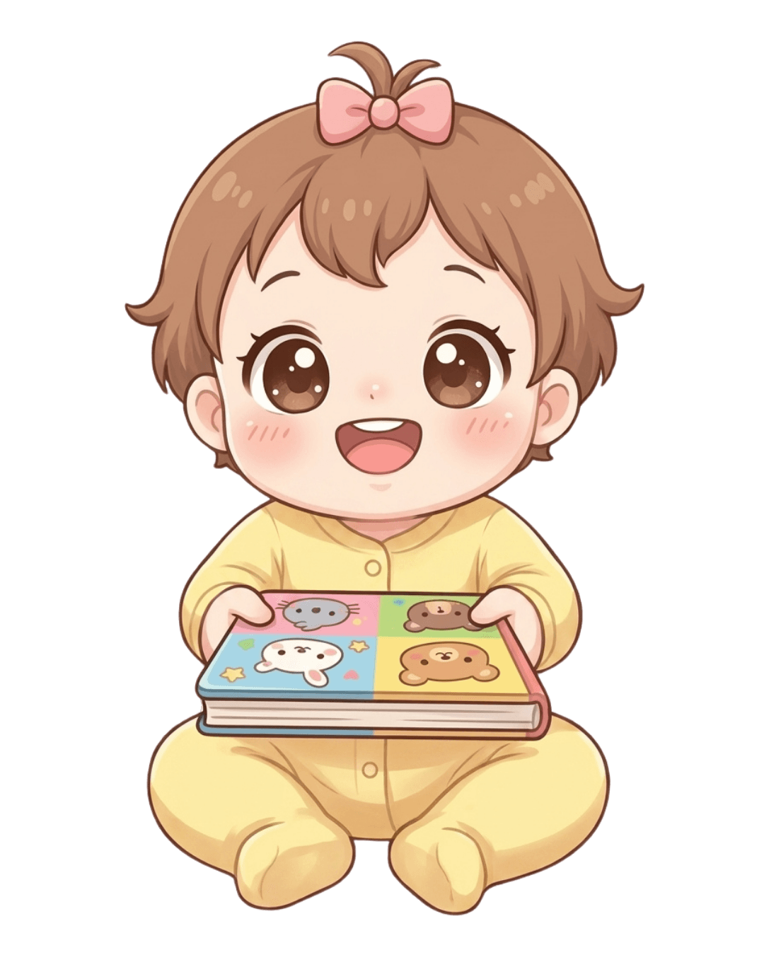 Kawaii AIdorable baby holding a storybook