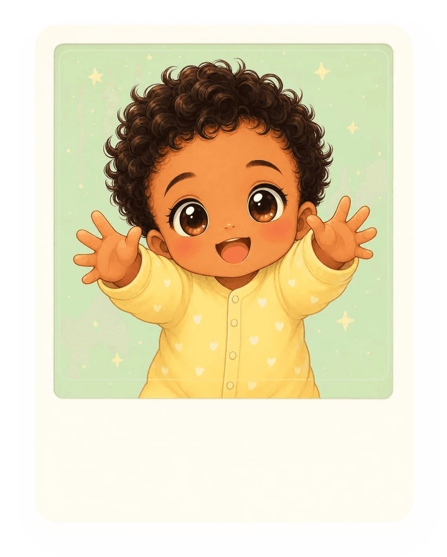 Kawaii baby boy reaching up in a Polaroid photo