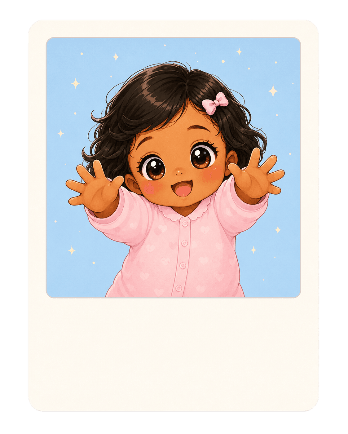 Kawaii Mexican baby girl reaching up in a Polaroid photo